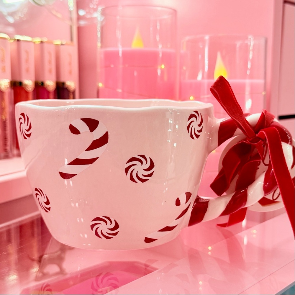Pink Candy Cane Peppermint Swirls Ceramic Christmas Coffee Cup Mug